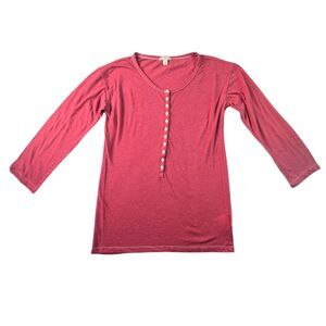 Gap Womens Mauve Henley Top MED 3/4 Sleeve Casual Weekend Layers Stretchy Preppy